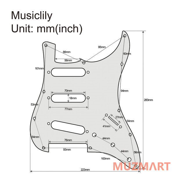 Musiclily MX1388AW Защитная накладка гитары Fender Stratocaster SSS, 3 слоя, белая