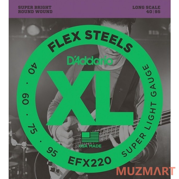 D'Addario EFX220 Струны для 4-х струнной бас гитары, Super Light, 40-95