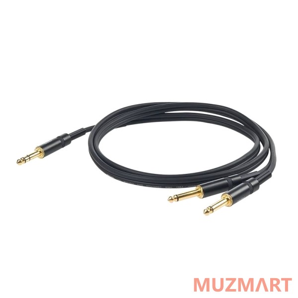 Proel CHLP210LU3 Инсертый кабель, 6.3 джек стерео <-> 2 х 6.3 джек моно, 3м